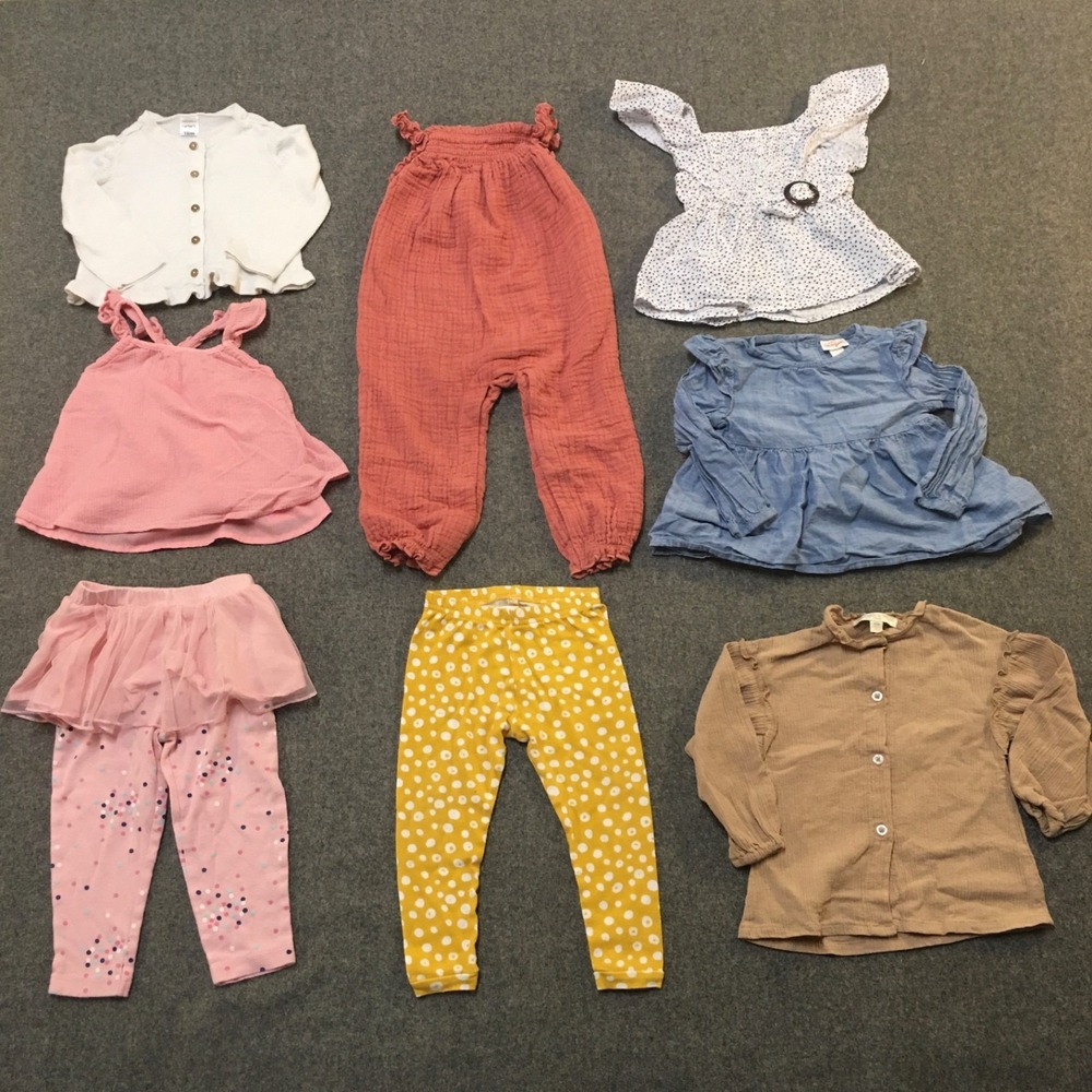 Baby Girl 18 Months Clothing Lot 8x‎ Pieces Bulk Summer Chambray Gauze Polka Dot